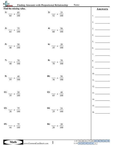 Finding Amounts with Proportional Relationships Worksheet - Finding Amounts with Proportional Relationships worksheet